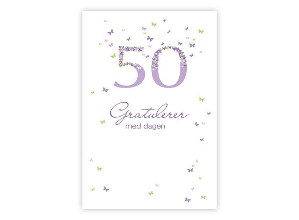 Dobbelt årstallkort 50 år Gratulerer med A6 dobbelt kort