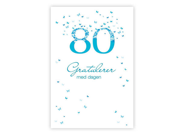 Dobbelt årstallkort 80 år Gratulerer med A6 dobbelt kort