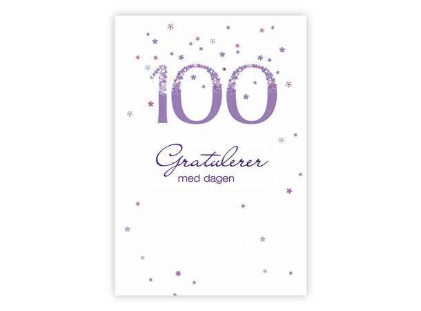 Dobbelt årstallkort 100 år Gratulerer A6 dobbelt kort